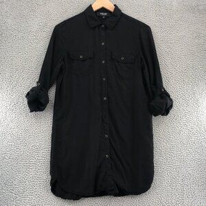 Cest Toi Dress Womens Large Black Mini Shirt Tunic Button Up Collar Black Label